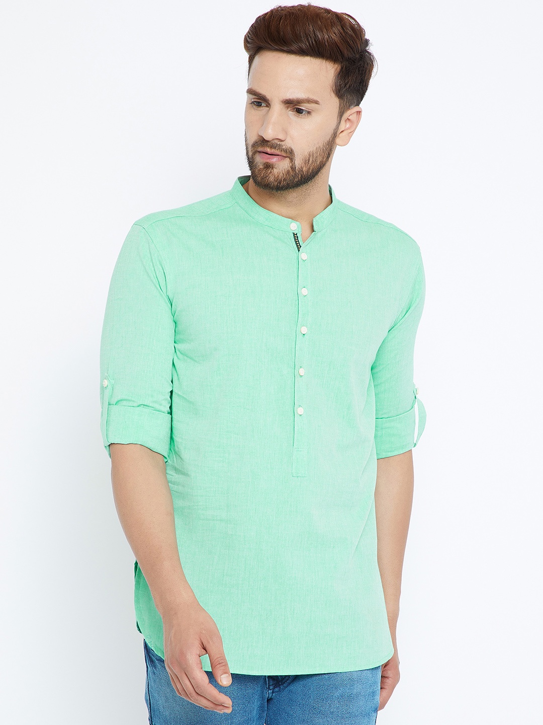 

even Men Green Solid Straight Kurta