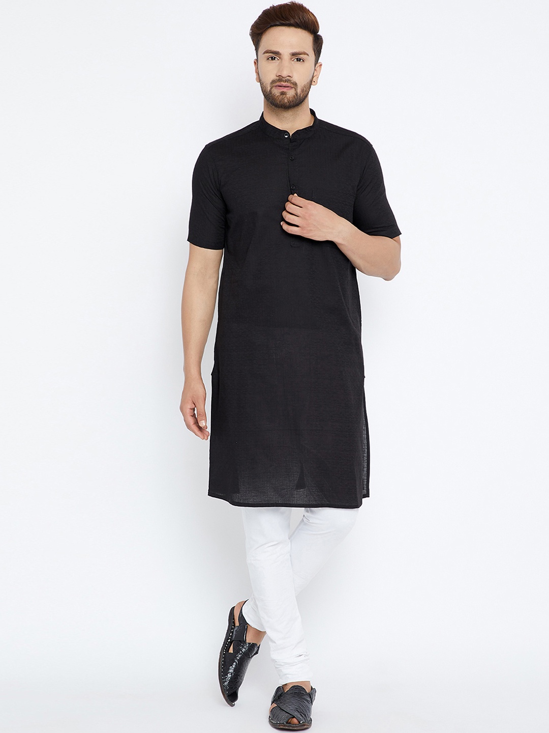 

even Men Black Solid A-Line Kurta