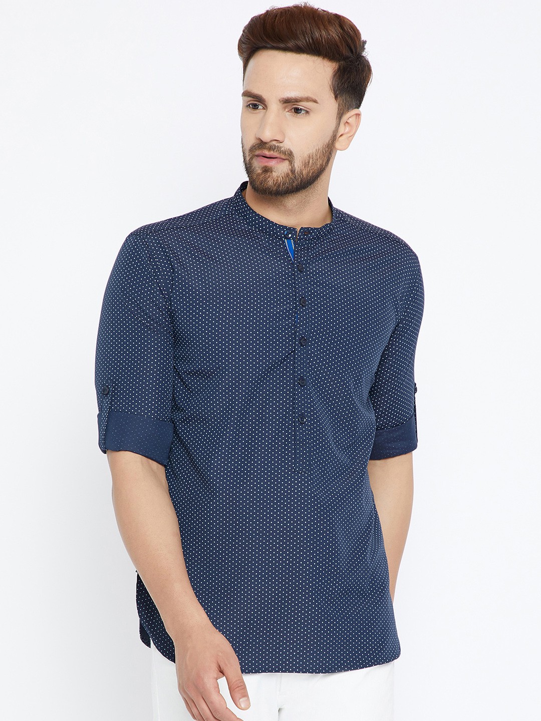 

even Men Navy Blue Printed Straight Kurta