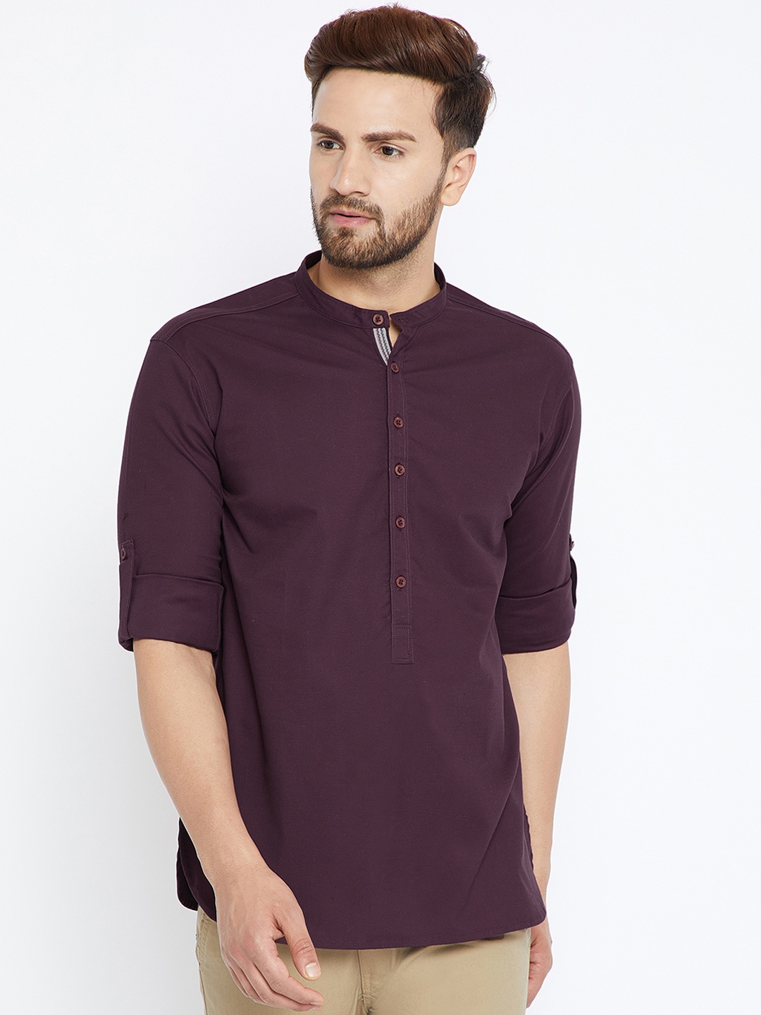 

even Men Burgundy Printed Straight Kurta