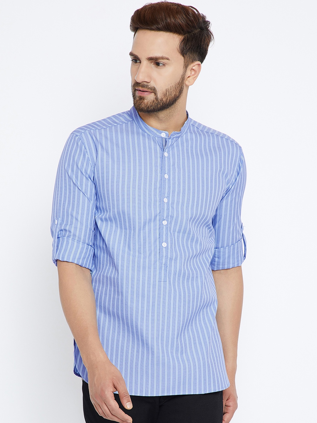 

even Men Blue Striped Straight Kurta