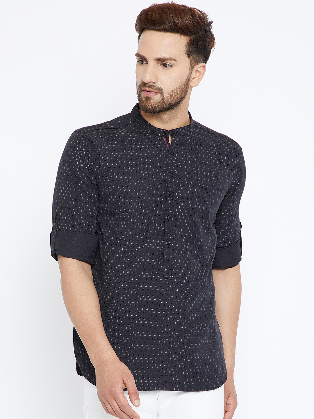 

even Men Black Printed Straight Kurta