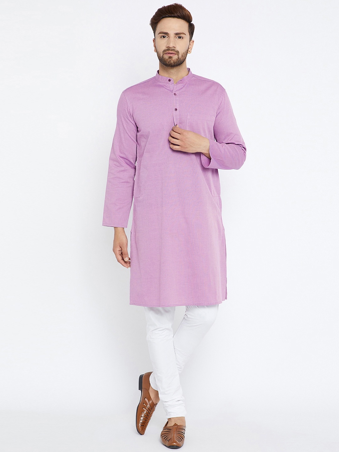 

even Men Lavender Solid A-Line Kurta