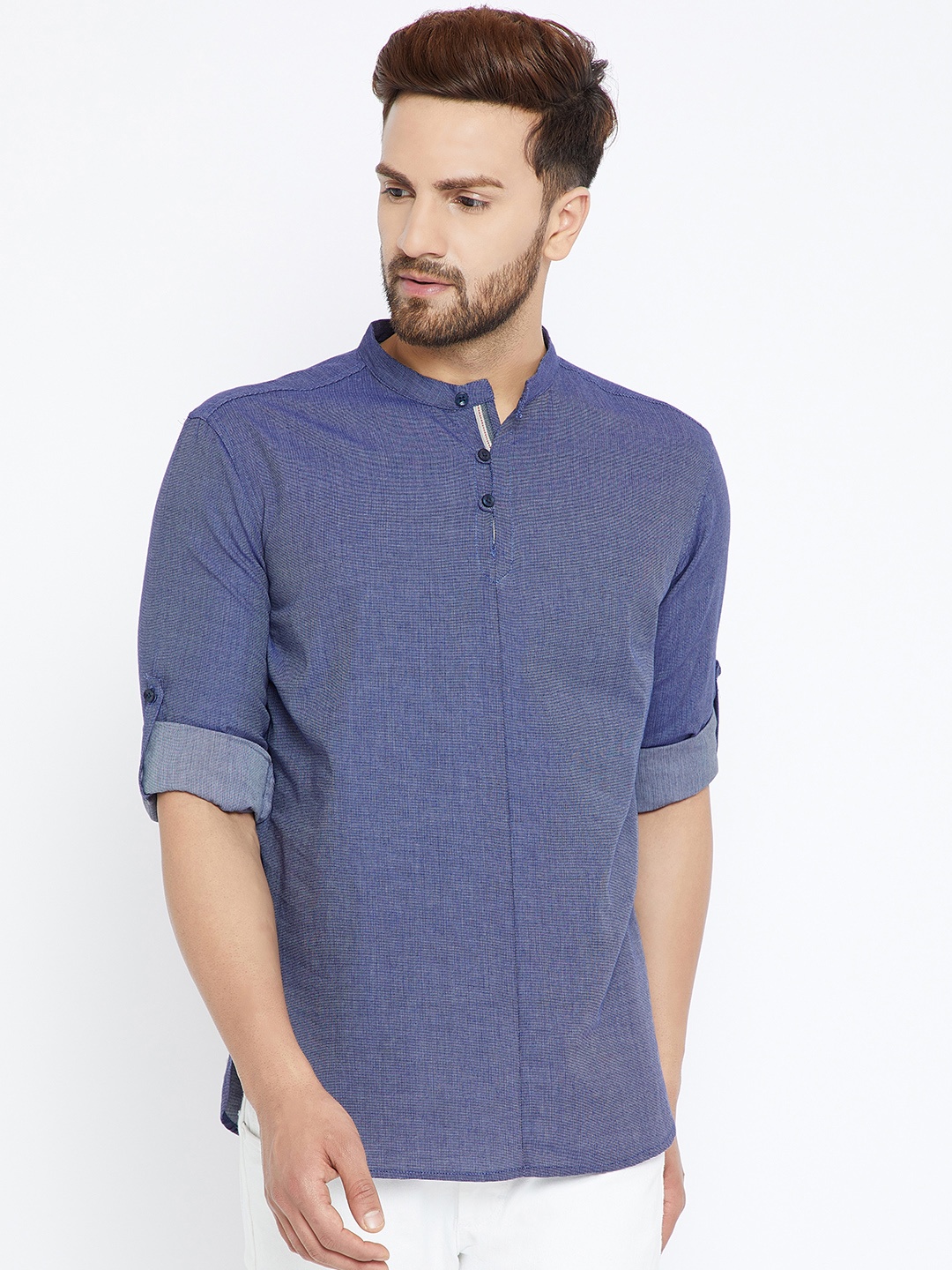 

even Men Navy Blue Solid Straight Kurta