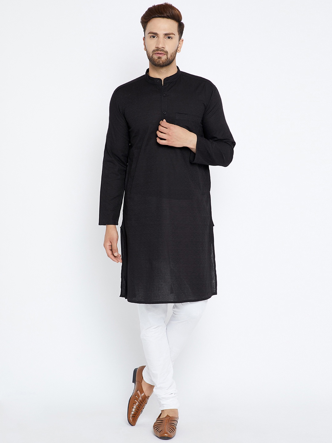 

even Men Black Solid A-Line Kurta