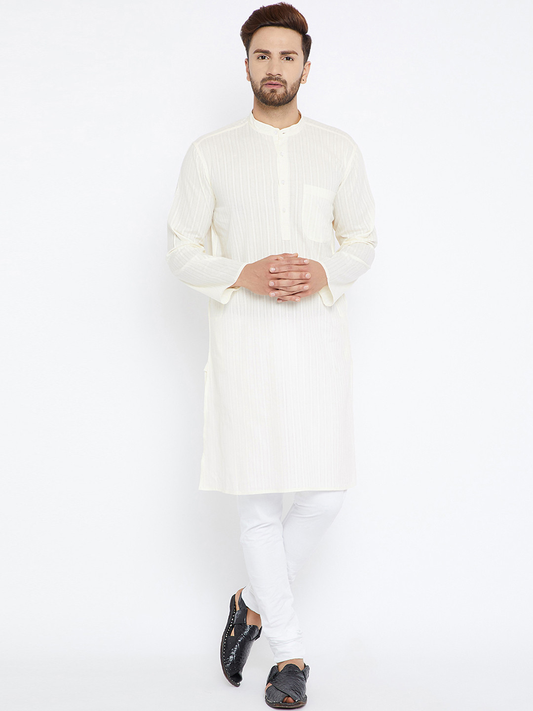 

even Men White Striped A-Line Kurta