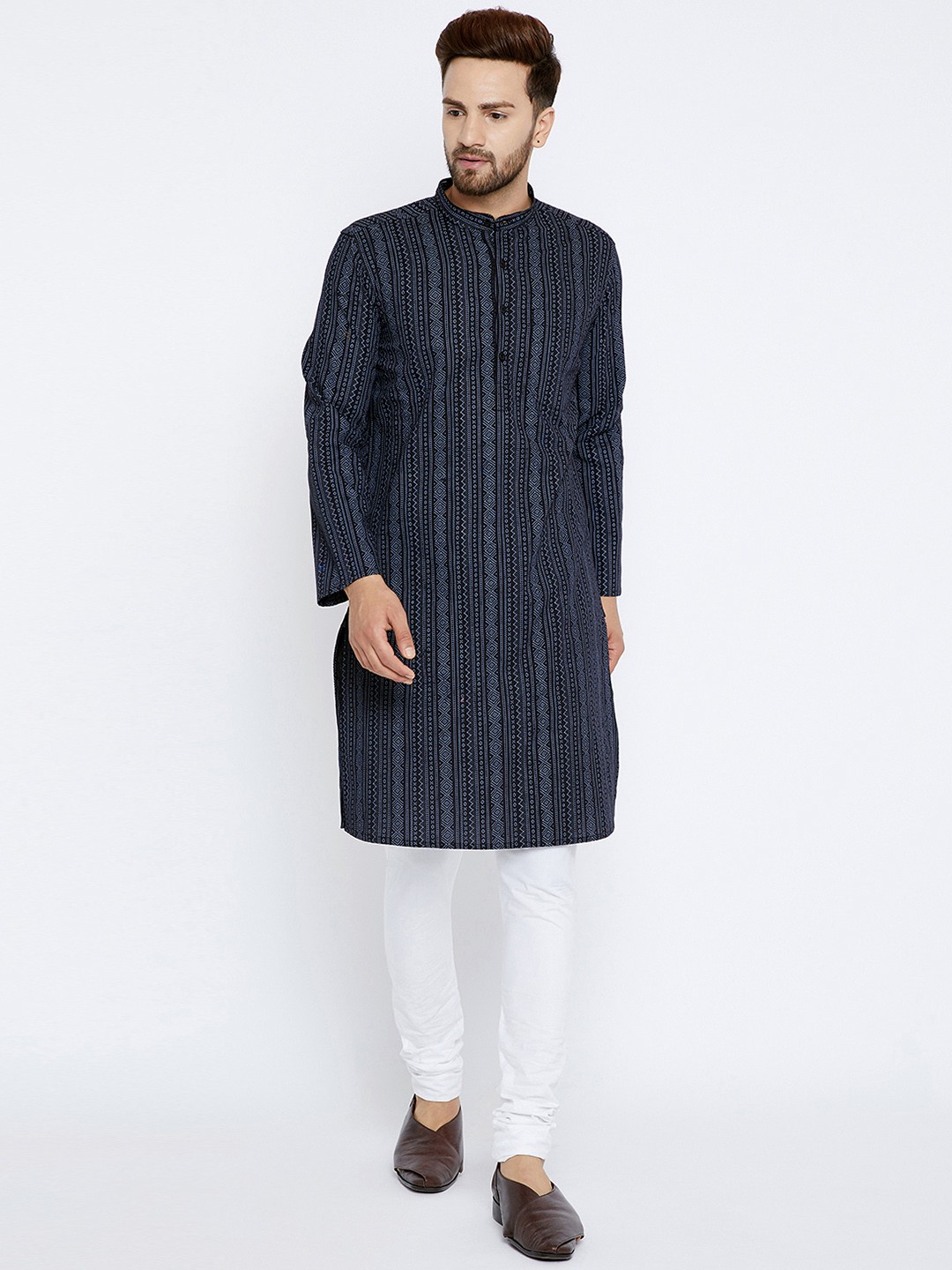 

even Men Black Printed A-Line Kurta