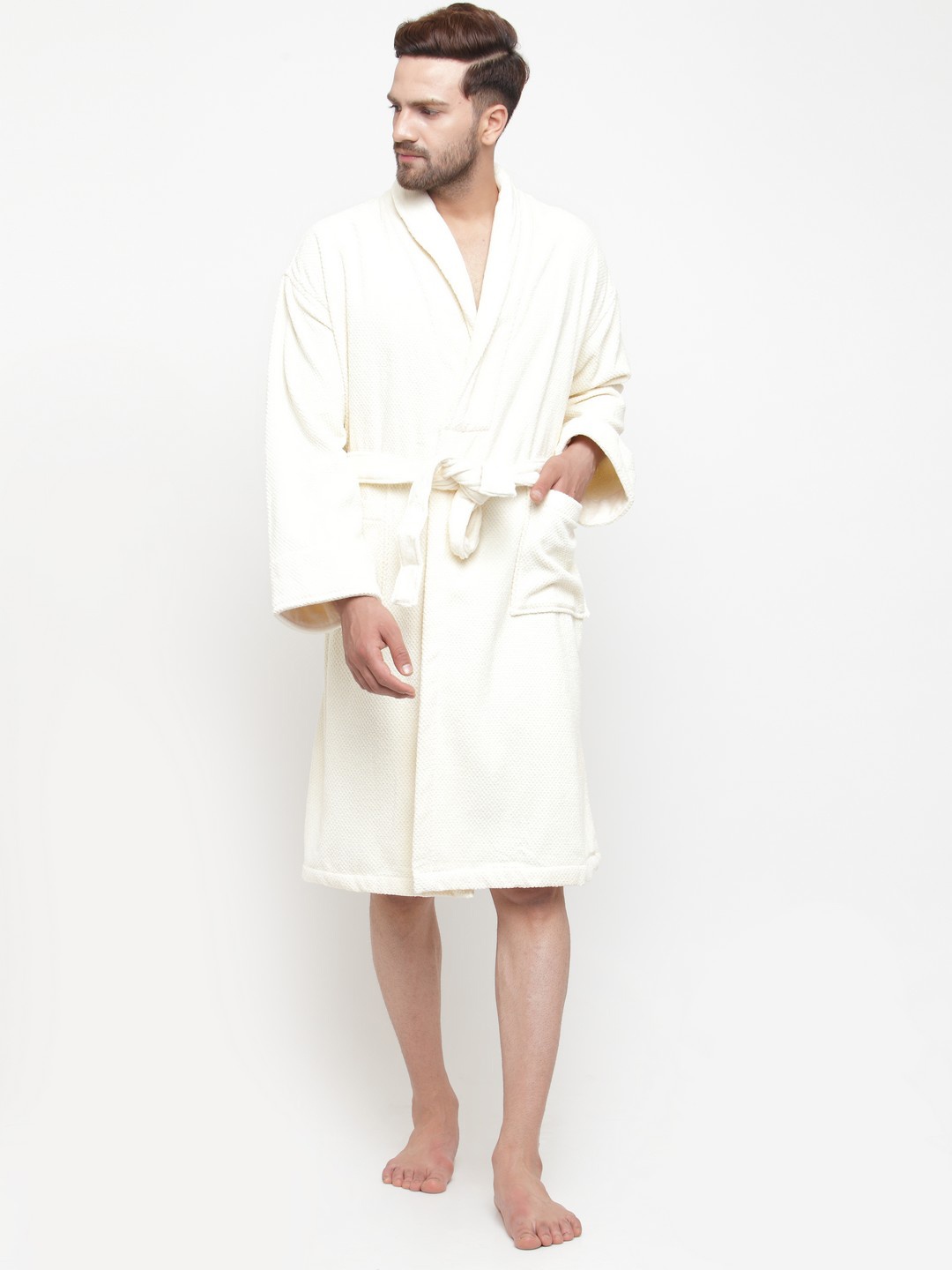 

Trident Off-white Solid Unisex Men Bathrobe