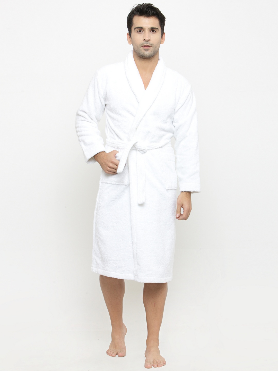 

Trident White Solid Men Bathrobe