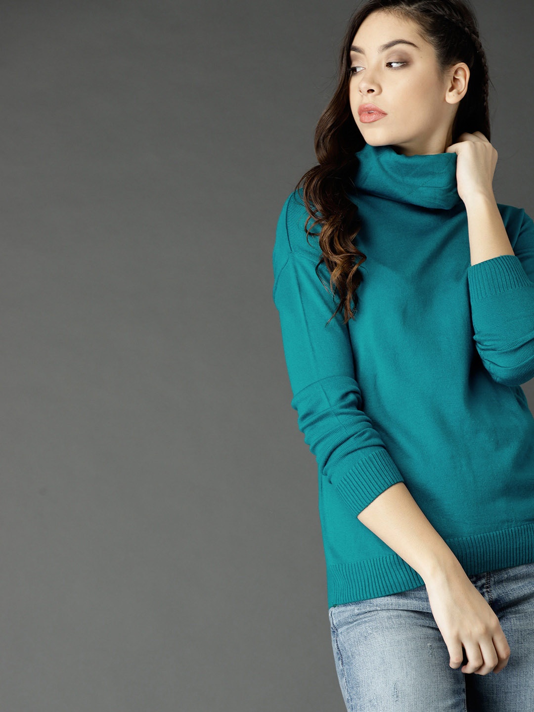 

Roadster Women Teal Blue Solid Pullover