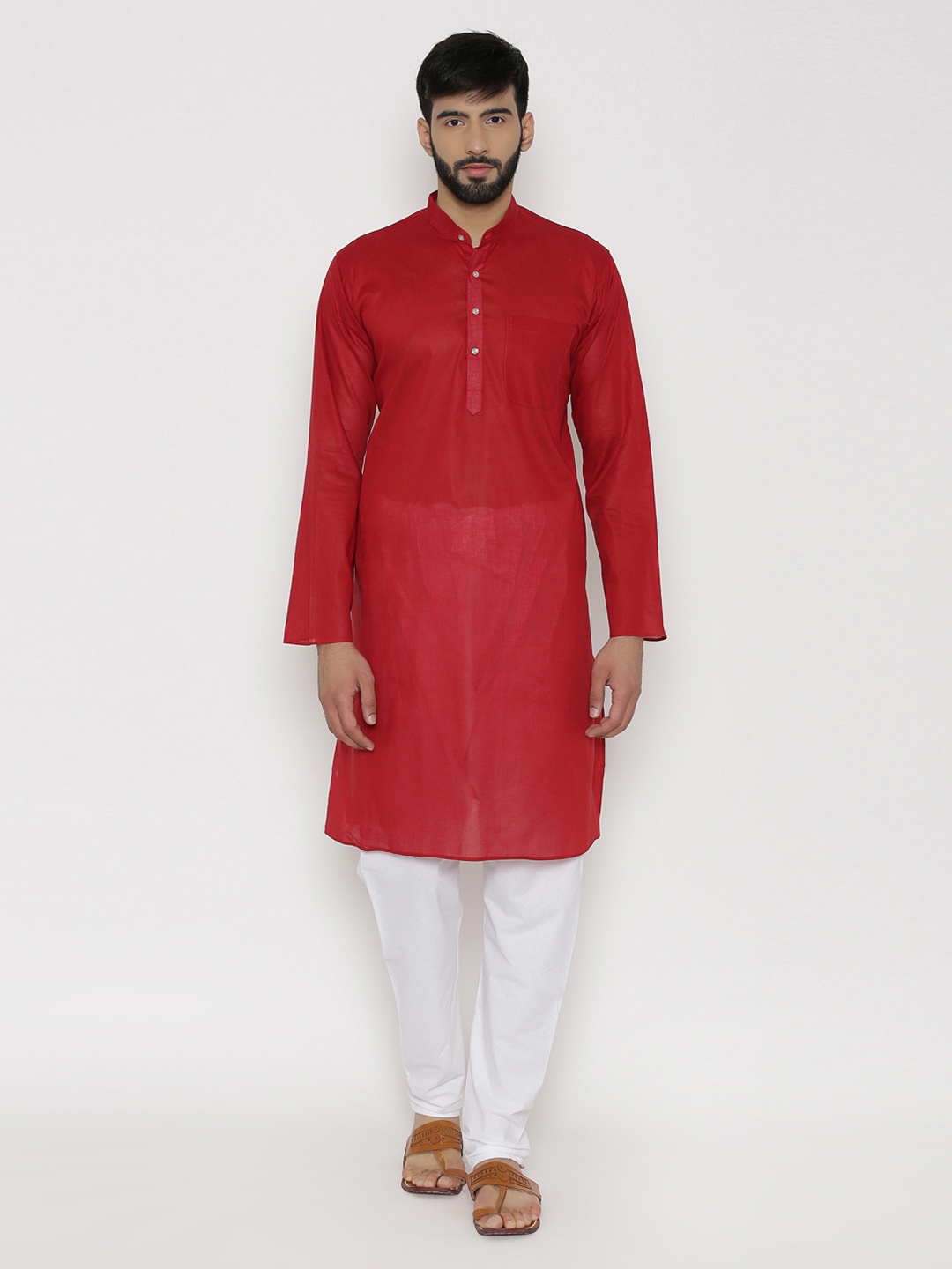 

Wintage Men Red Solid Straight Kurta