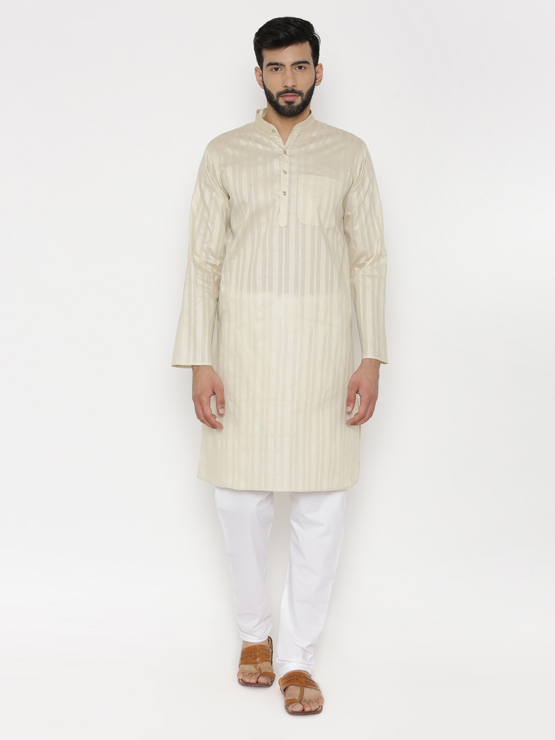 

Wintage Men Cream-Coloured Striped Straight Kurta