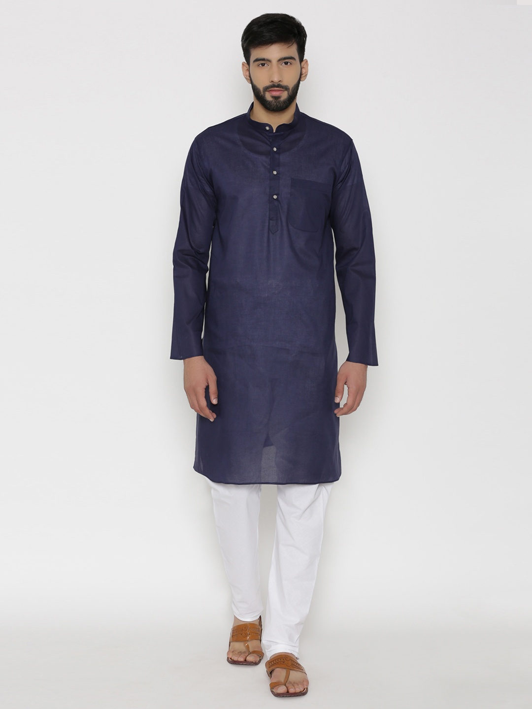 

Wintage Men Navy Blue Solid Straight Kurta