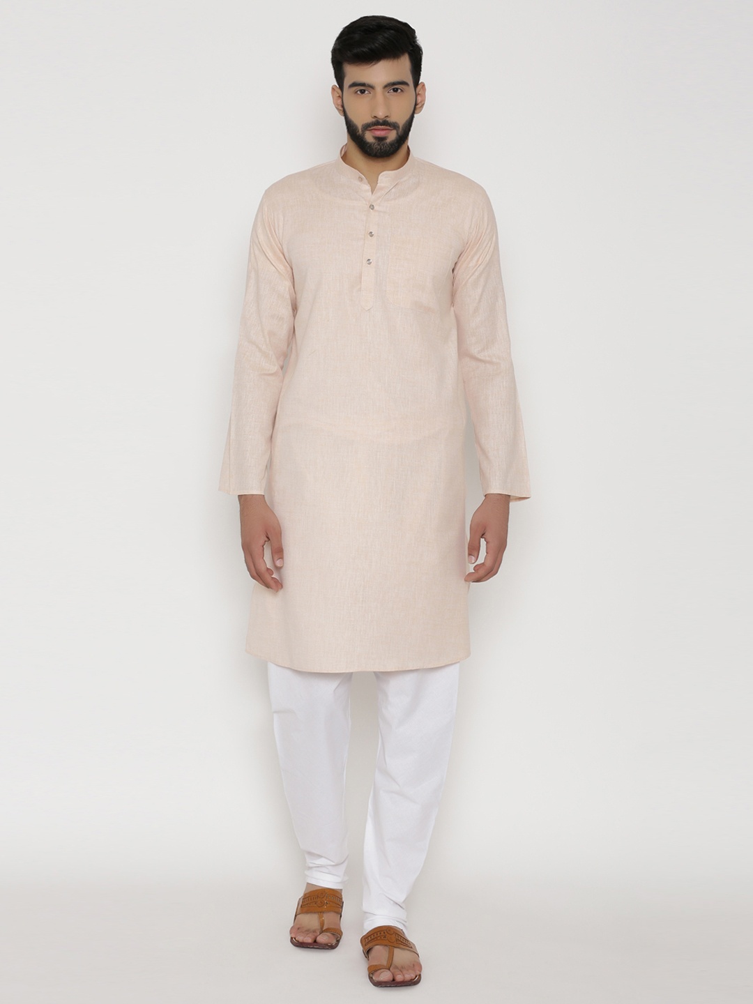 

Wintage Men Peach-Coloured Solid Straight Kurta
