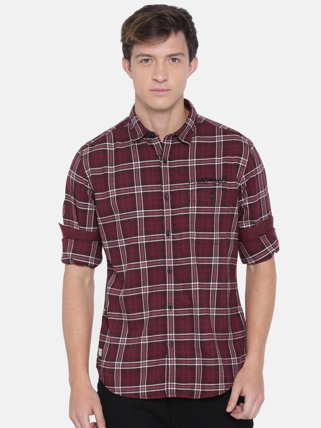 

Ed Hardy Men Maroon Slim Fit Checked Casual Shirt