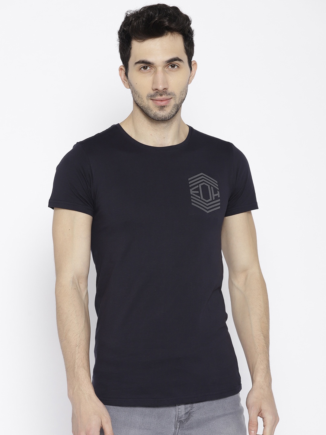 

Ed Hardy Men Navy Blue Solid Slim Fit Round Neck Pure Cotton T-shirt