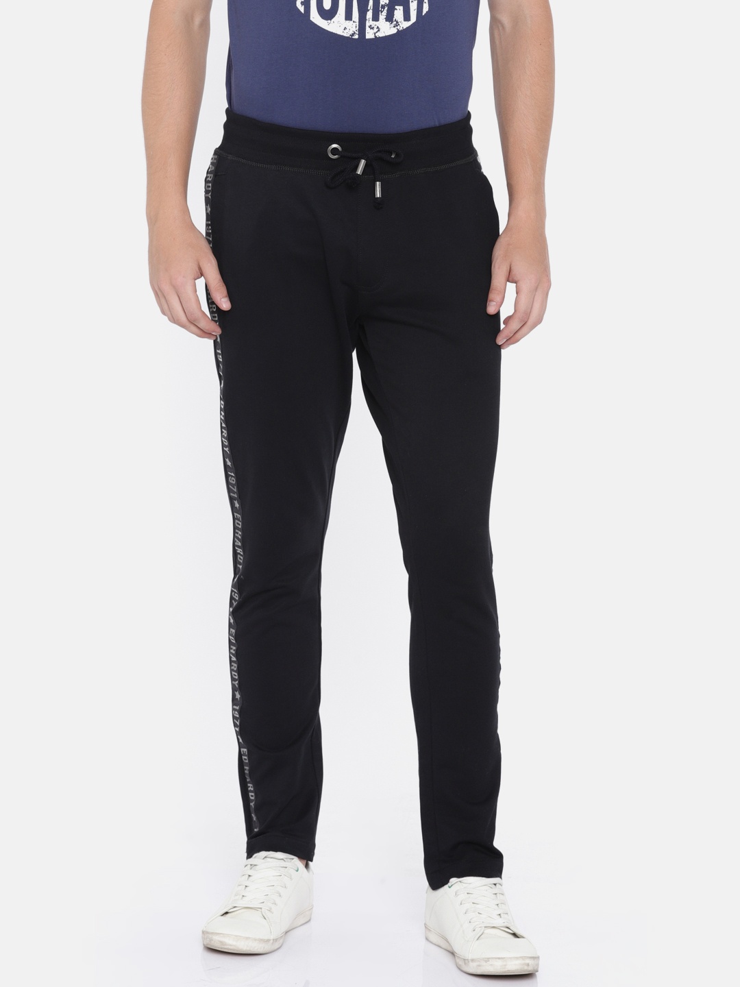 

Ed Hardy Men Black Solid Track Pants