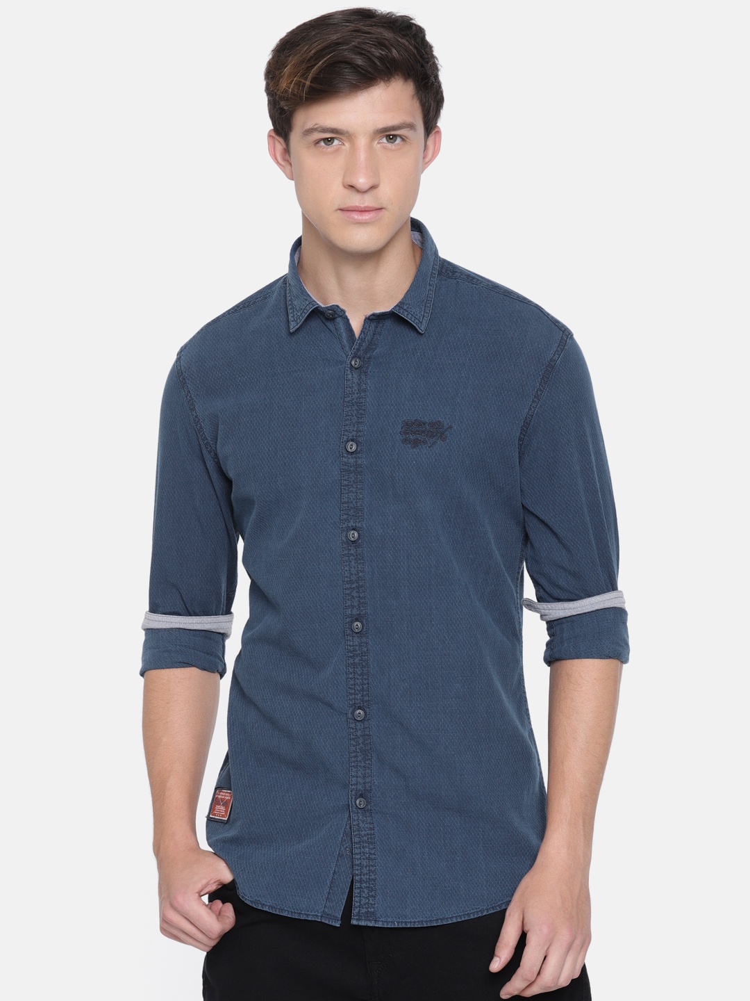 

Ed Hardy Men Blue Slim Fit Self-Design Casual Shirt