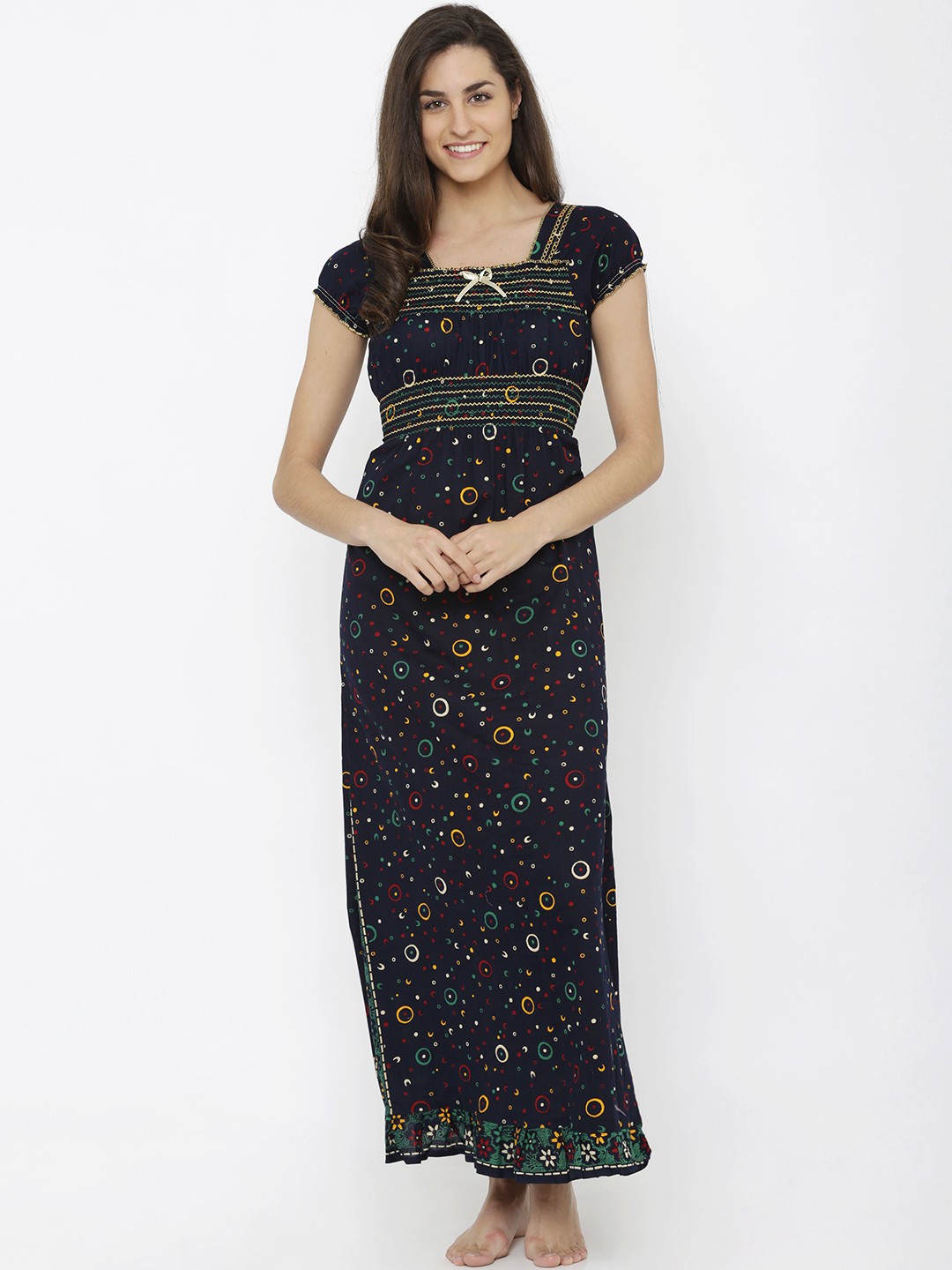 

Pretty Awesome Navy Blue & Green Printed Nightdress