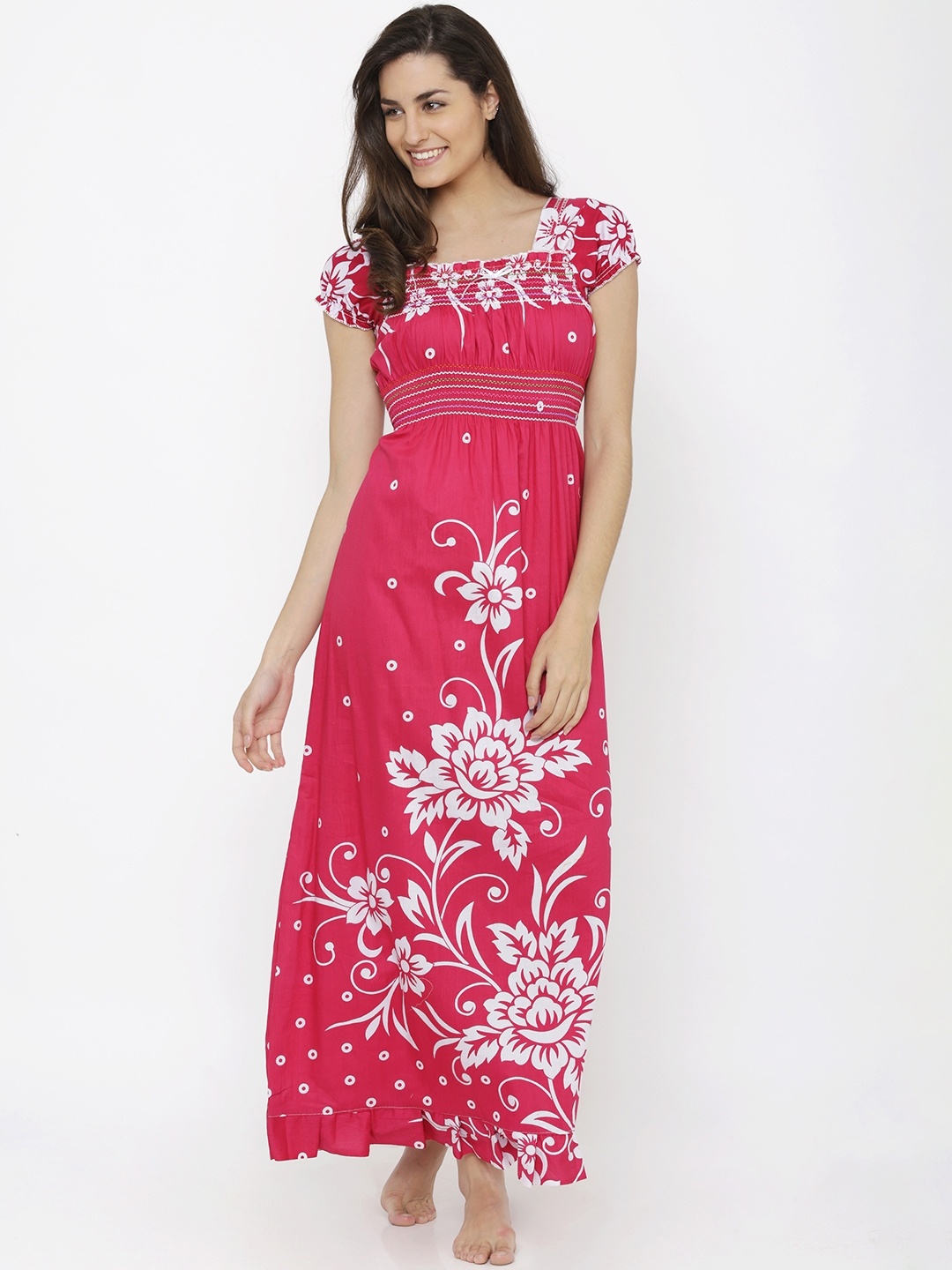 

Pretty Awesome Pink & White Printed Nightdress