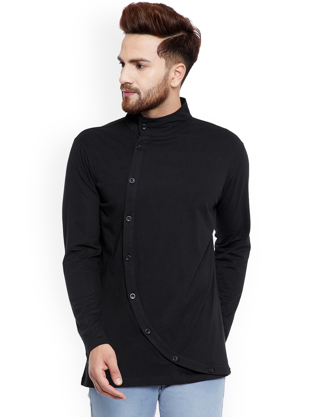

CHILL WINSTON Men Black Solid High Neck T-shirt