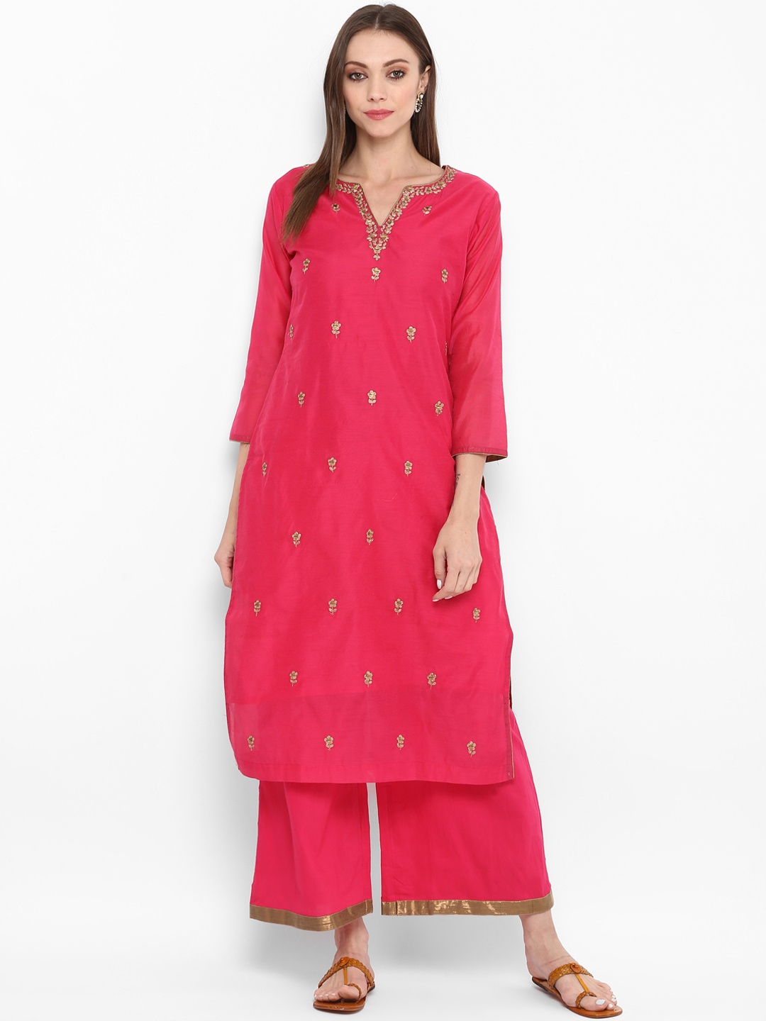 

Bhama Couture Women Pink Embroidered Kurta with Palazzos