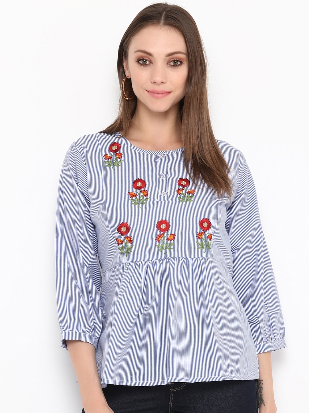

Bhama Couture Women Blue Striped Top
