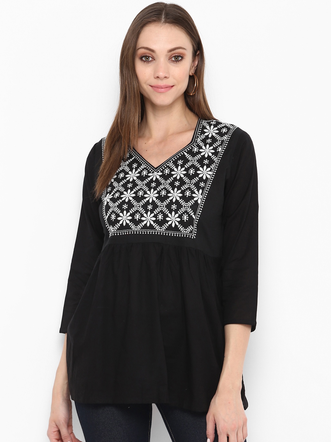 

Bhama Couture Women Black Self Design Pure Cotton Top