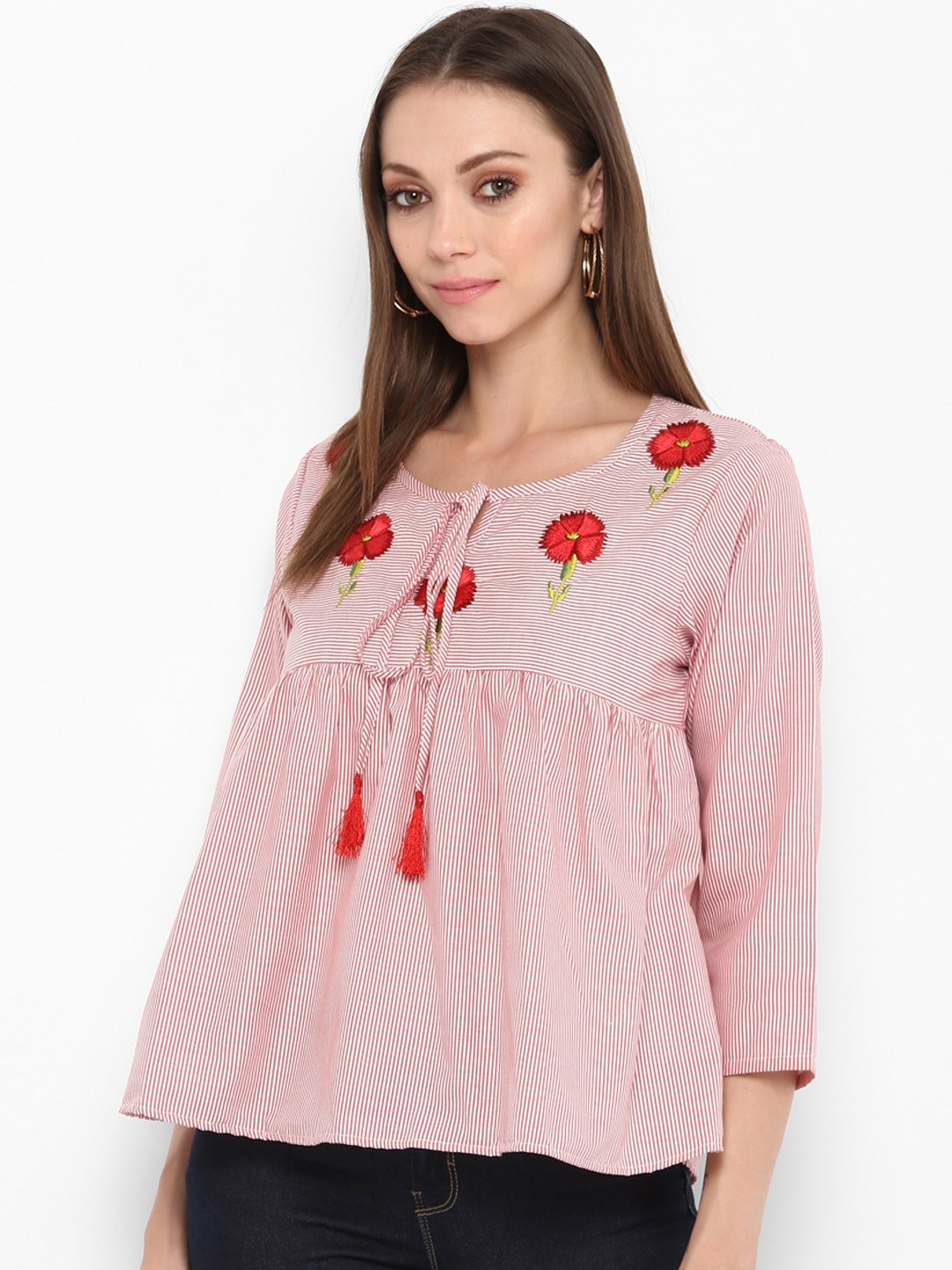 

Bhama Couture Women Pink Striped Boxy Top