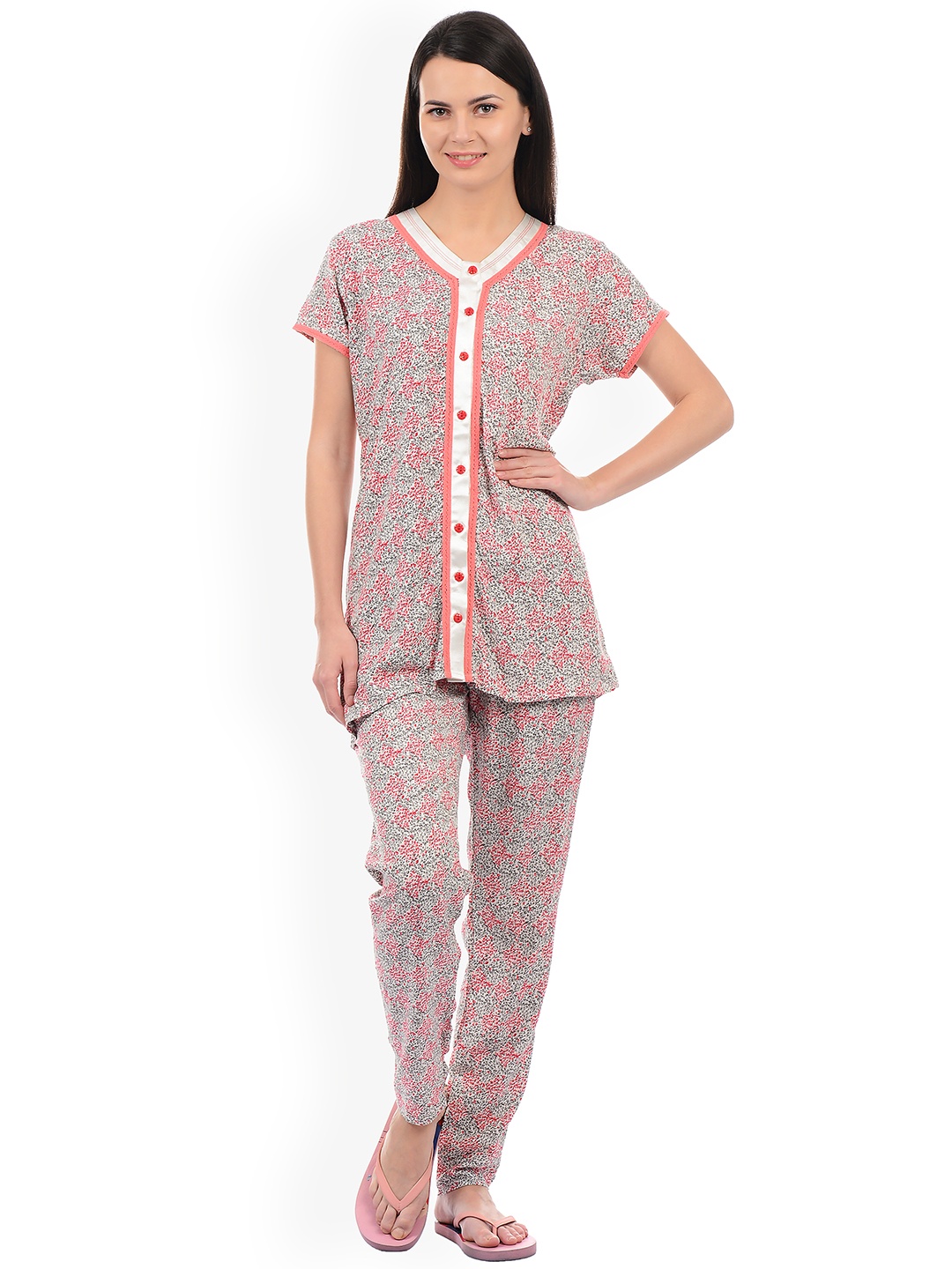 

Sweet Dreams Women Pink & Grey Printed Night Suit