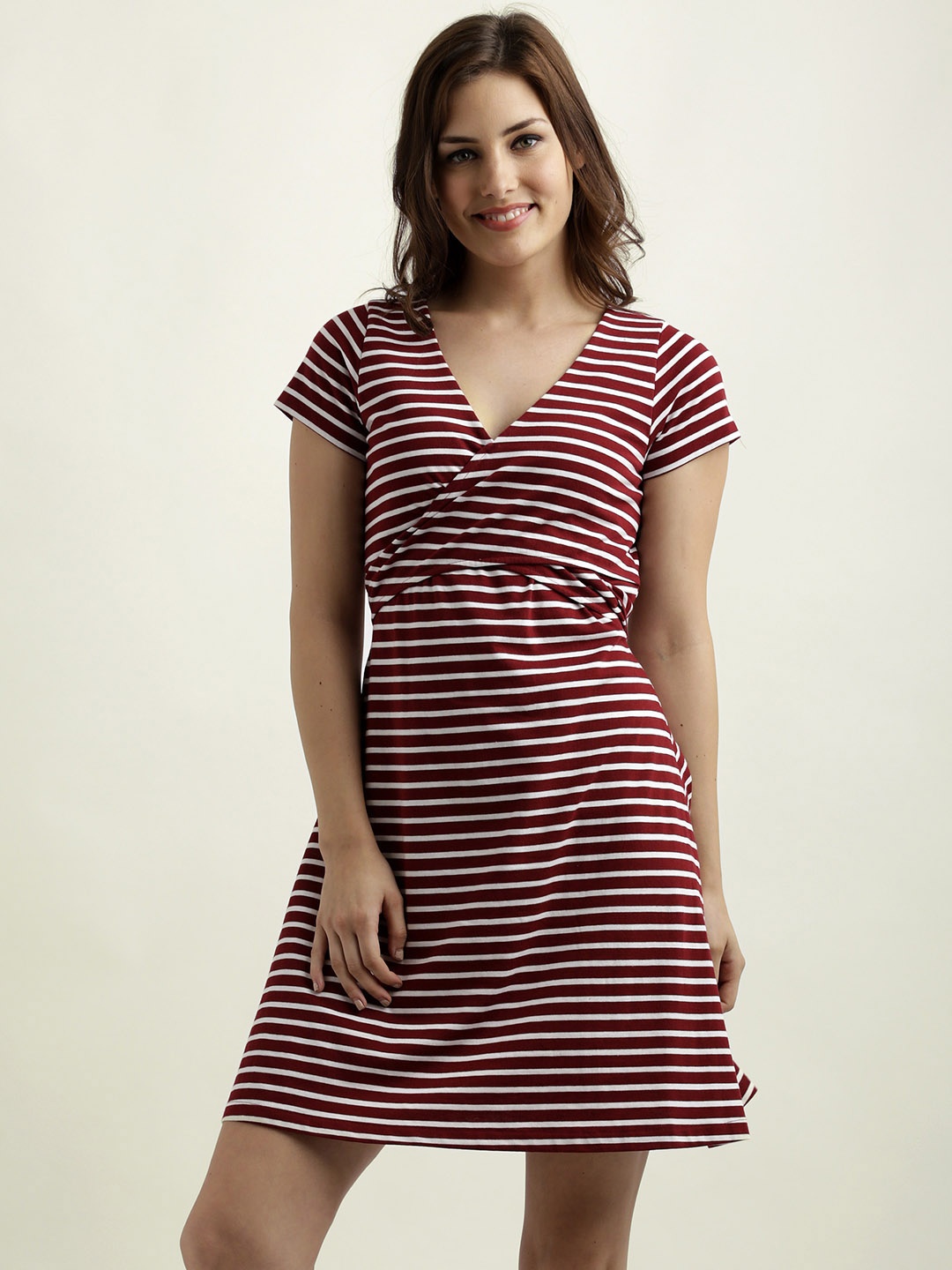

Miss Chase Women Maroon Striped Wrap Dress