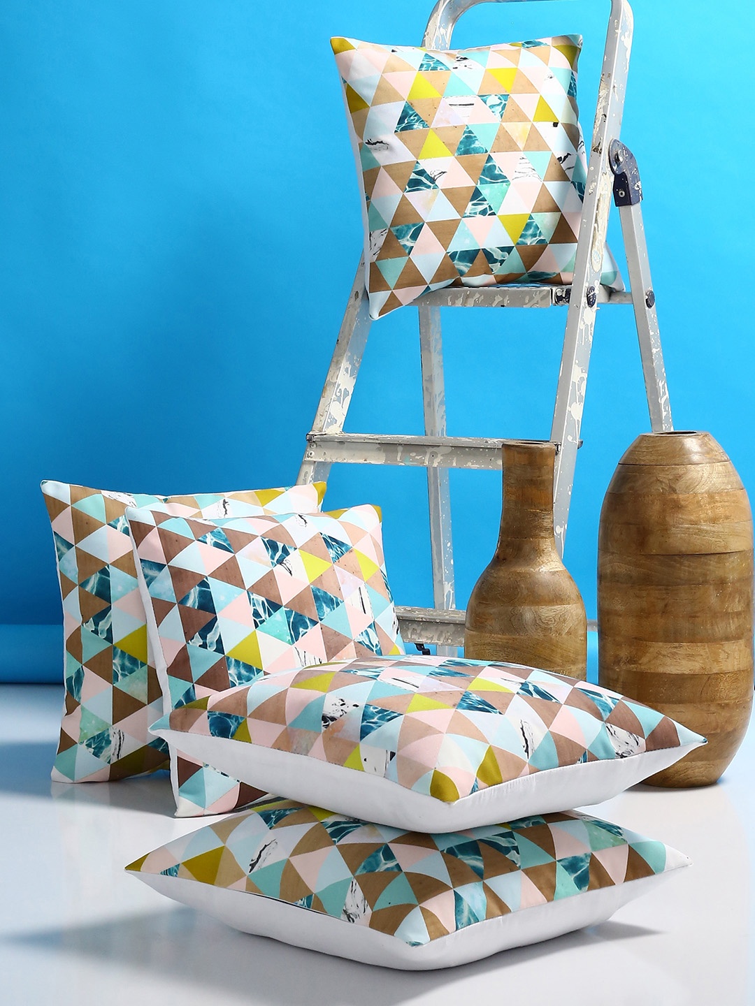 

Alina decor Multicoloured Set of 5 Geometric Square Cushion Covers, Multi
