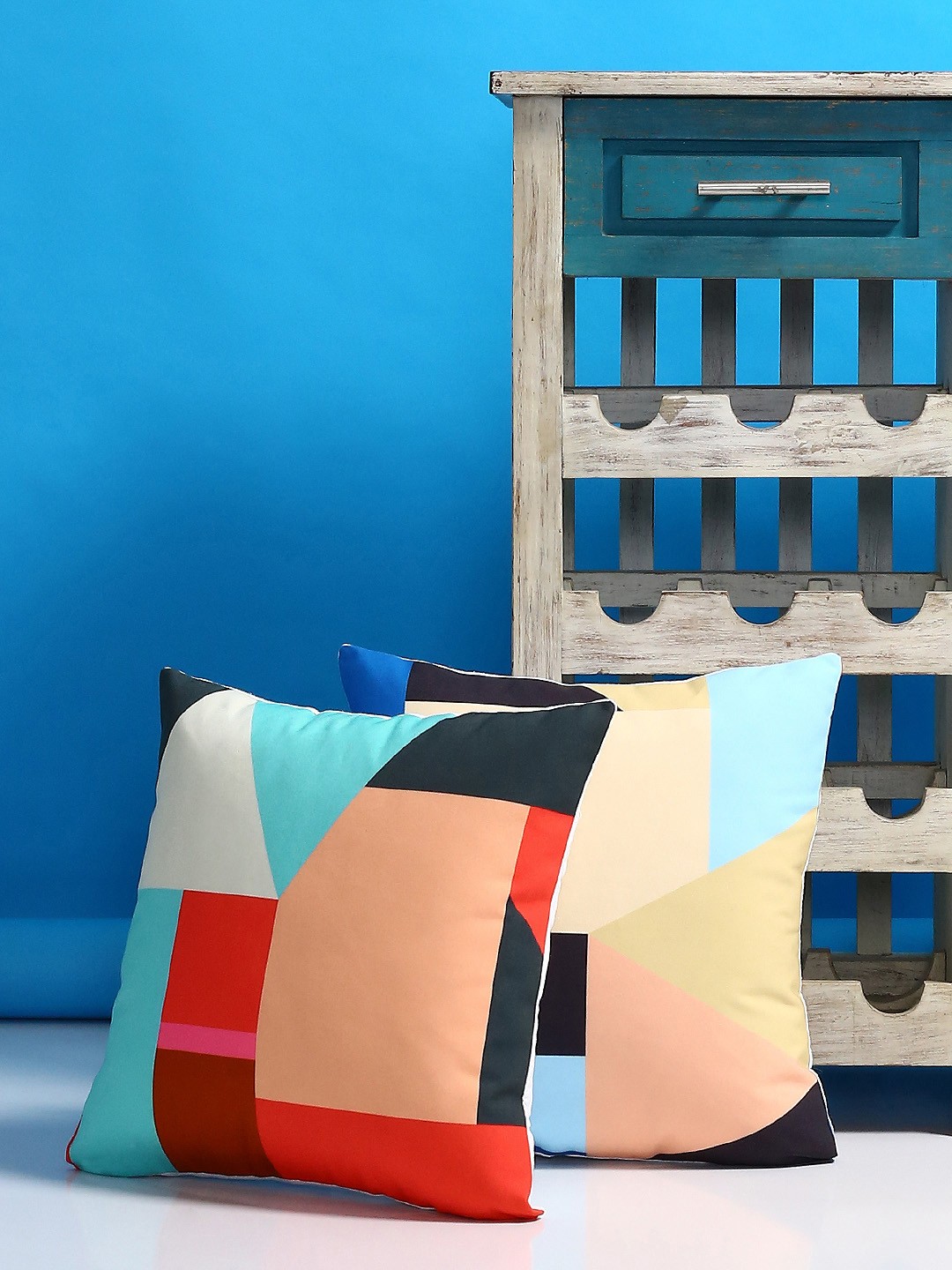 

Alina decor Multicoloured Set of 2 Geometric Square Cushion Covers, Multi