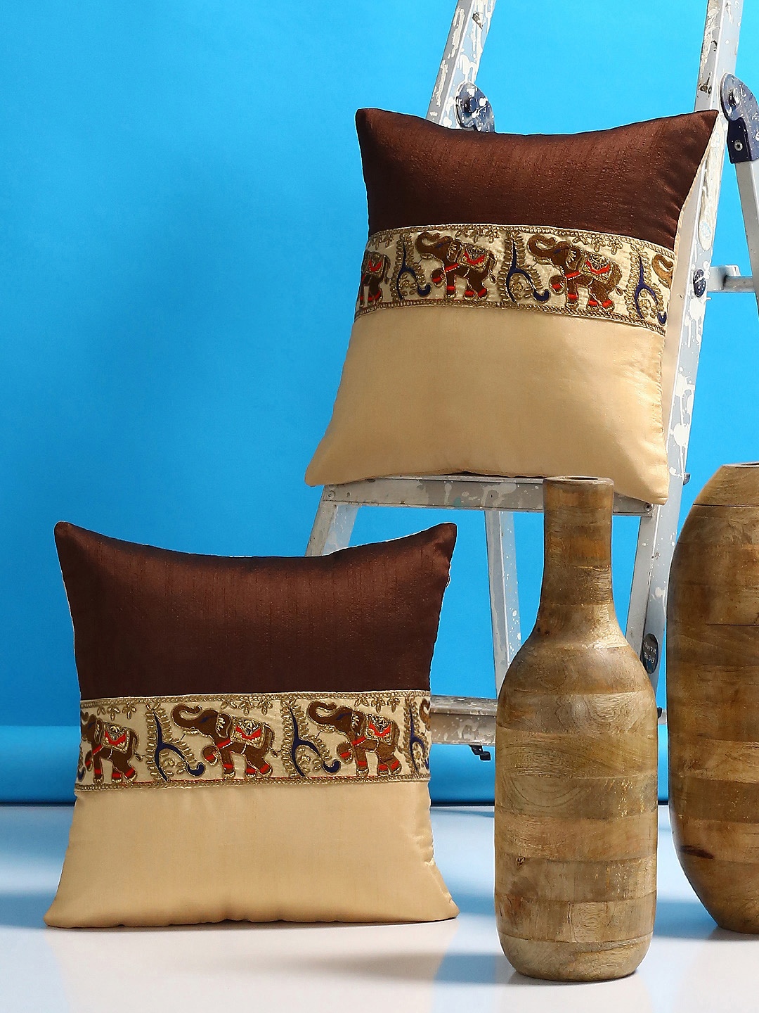 

Alina decor Beige Set of 2 Solid Square Cushion Covers