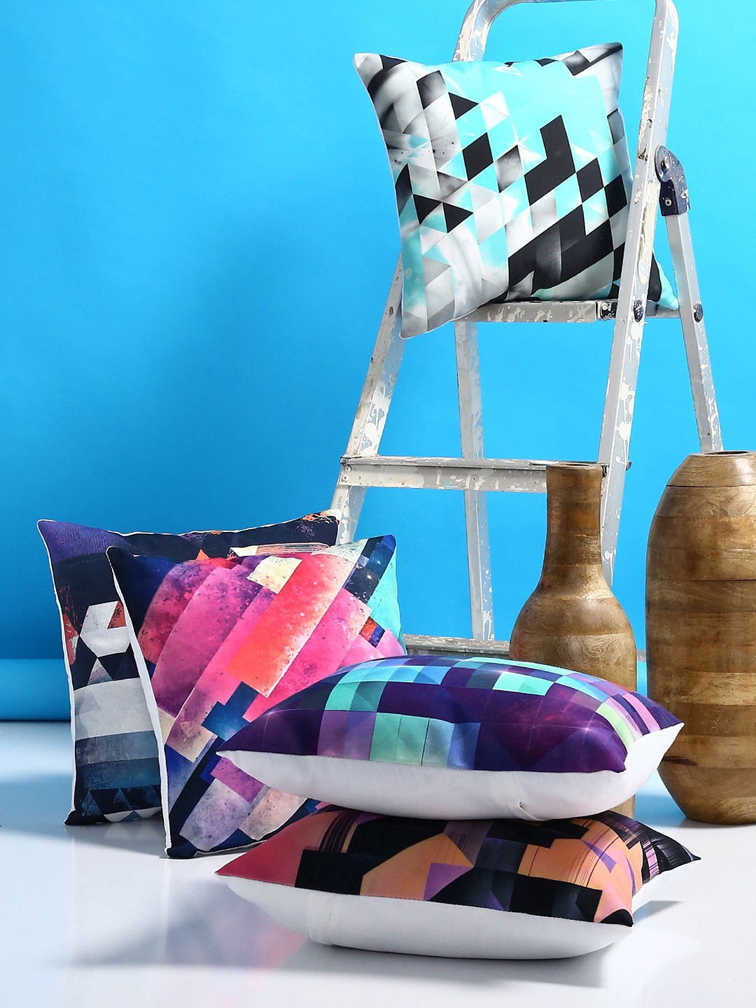 

Alina decor Multicoloured Set of 5 Geometric Square Cushion Covers, Multi