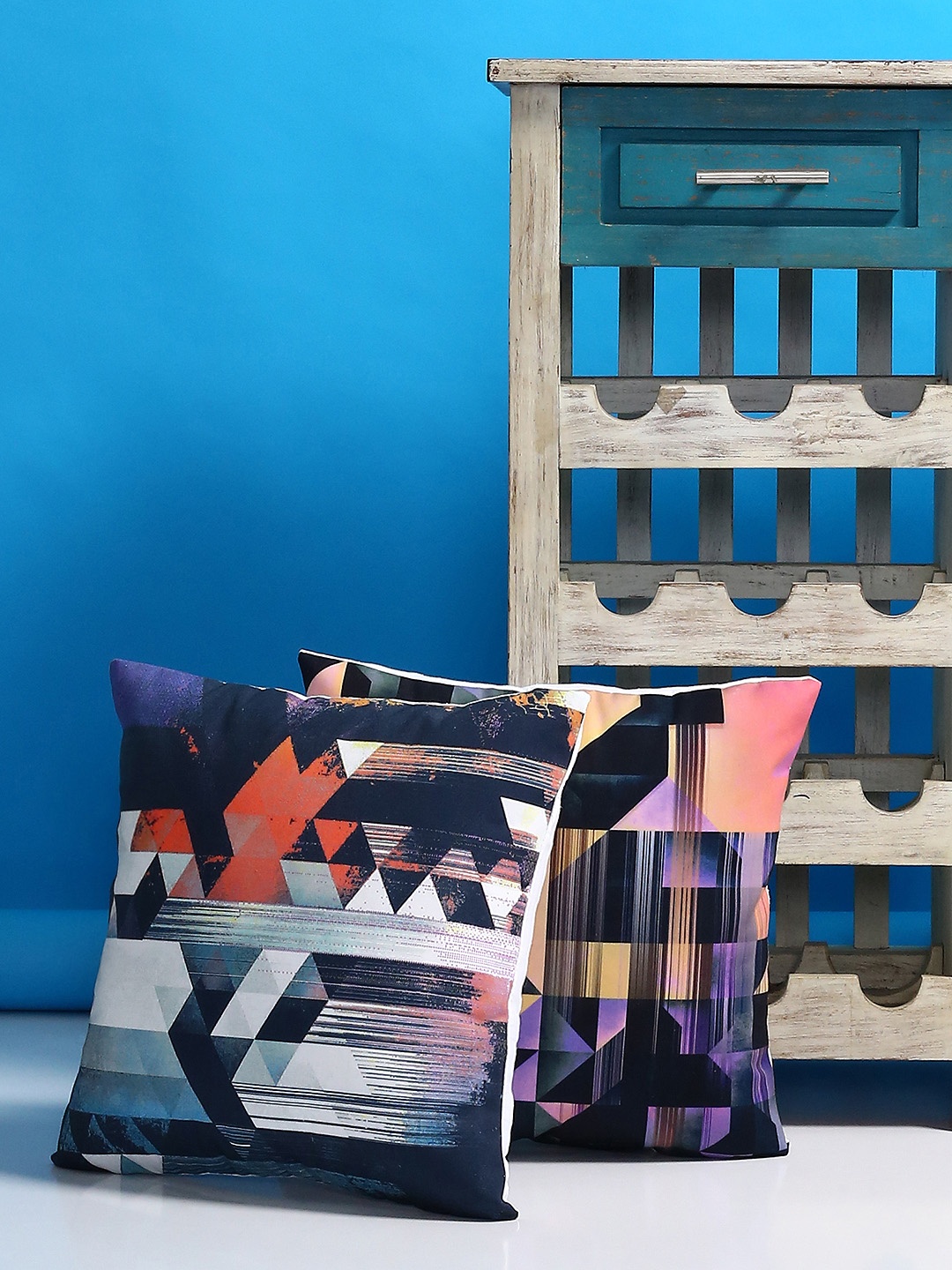 

Alina decor Multicoloured Set of 2 Geometric Square Cushion Covers, Multi