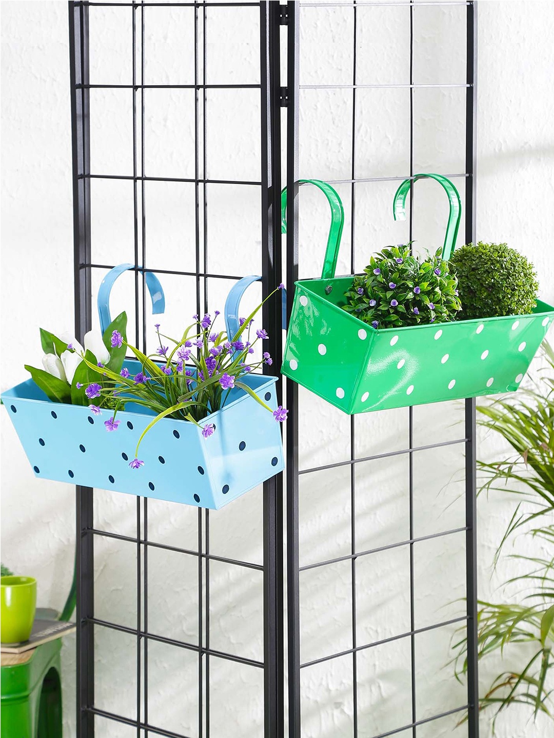

green girgit Set of 2 Green & Blue Printed Rectangular Hanging Planters