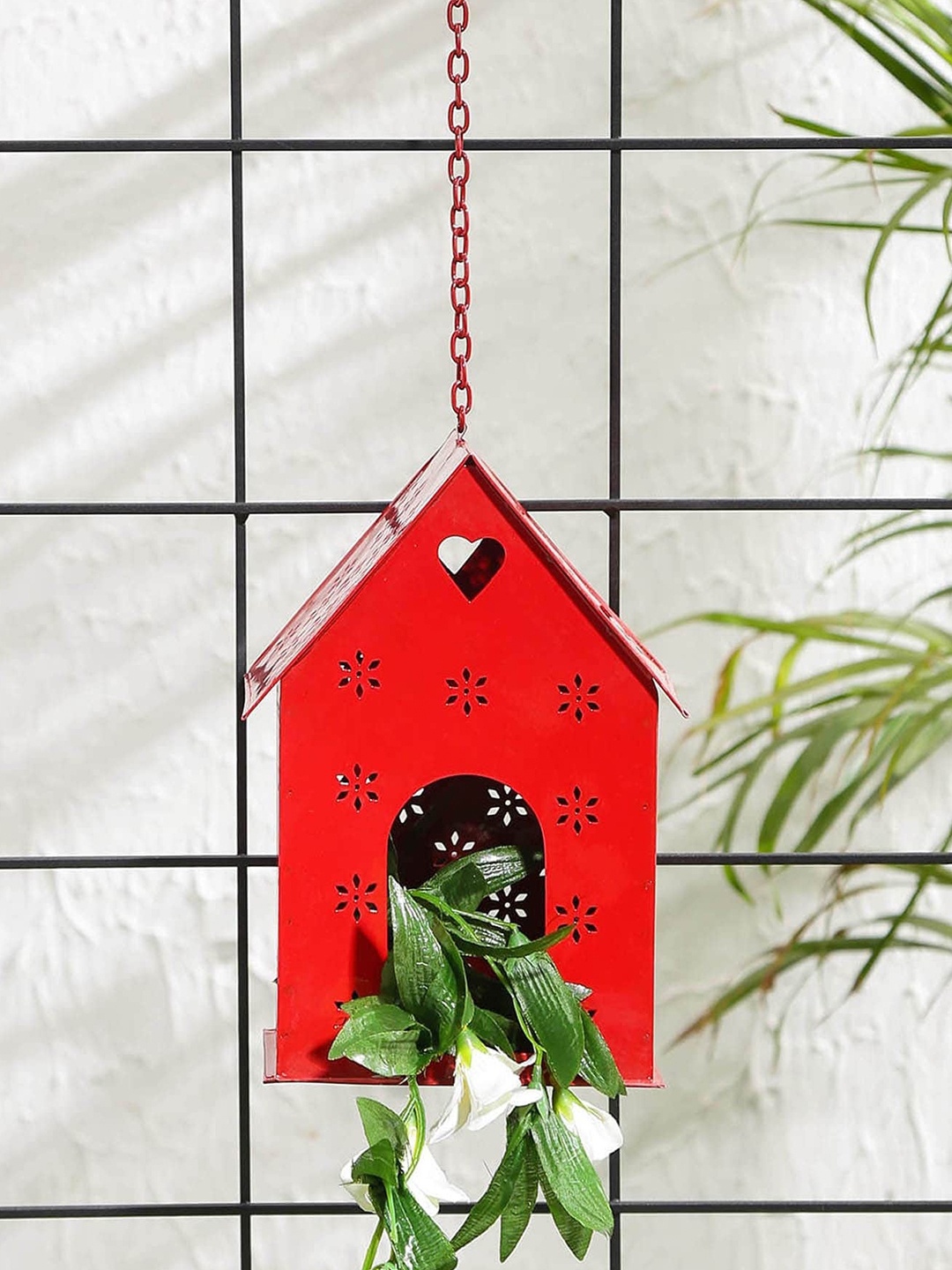 

green girgit Red Hut Shape Bird House Planter