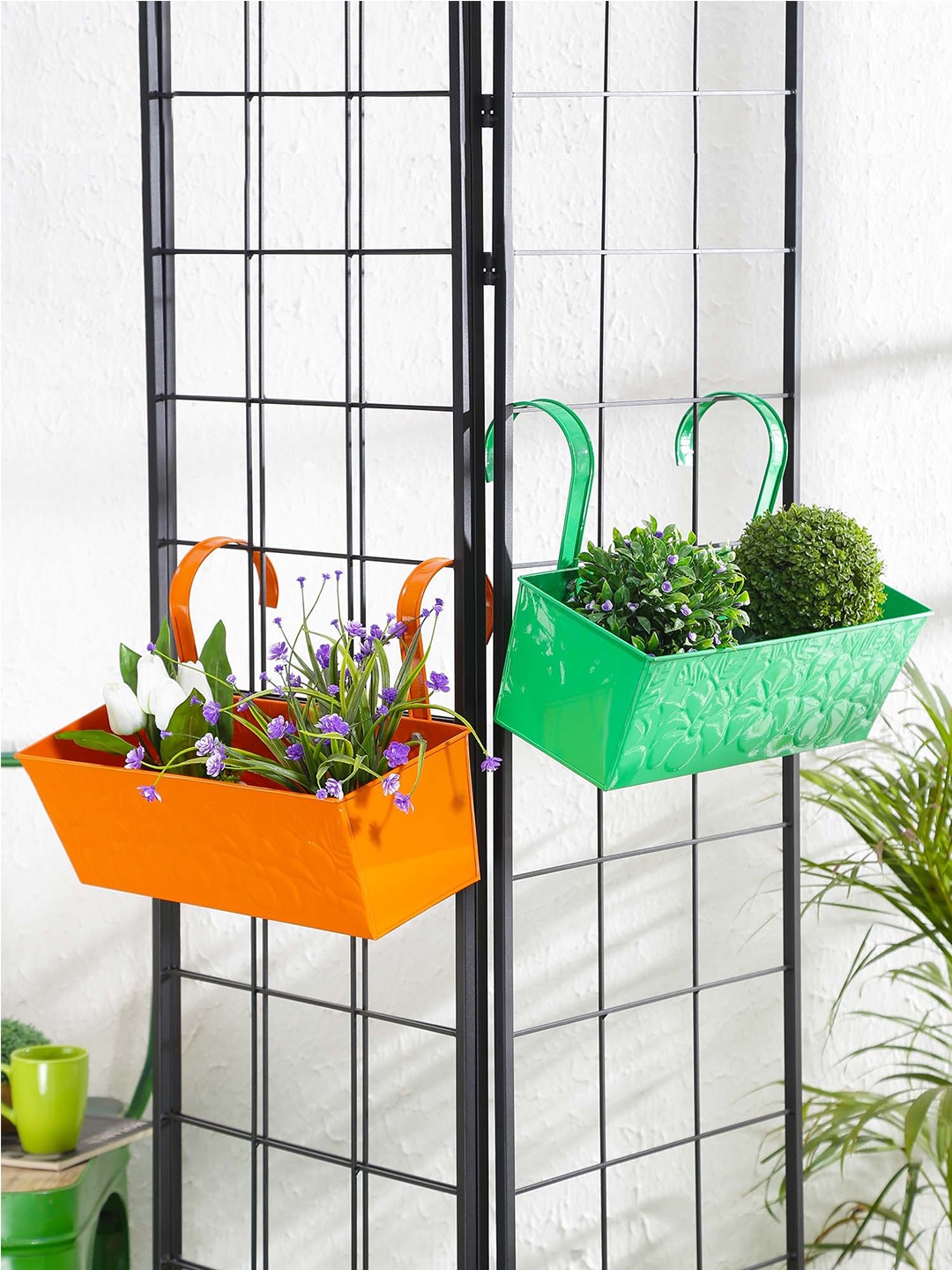 

green girgit Set Of 2 Planters, Orange