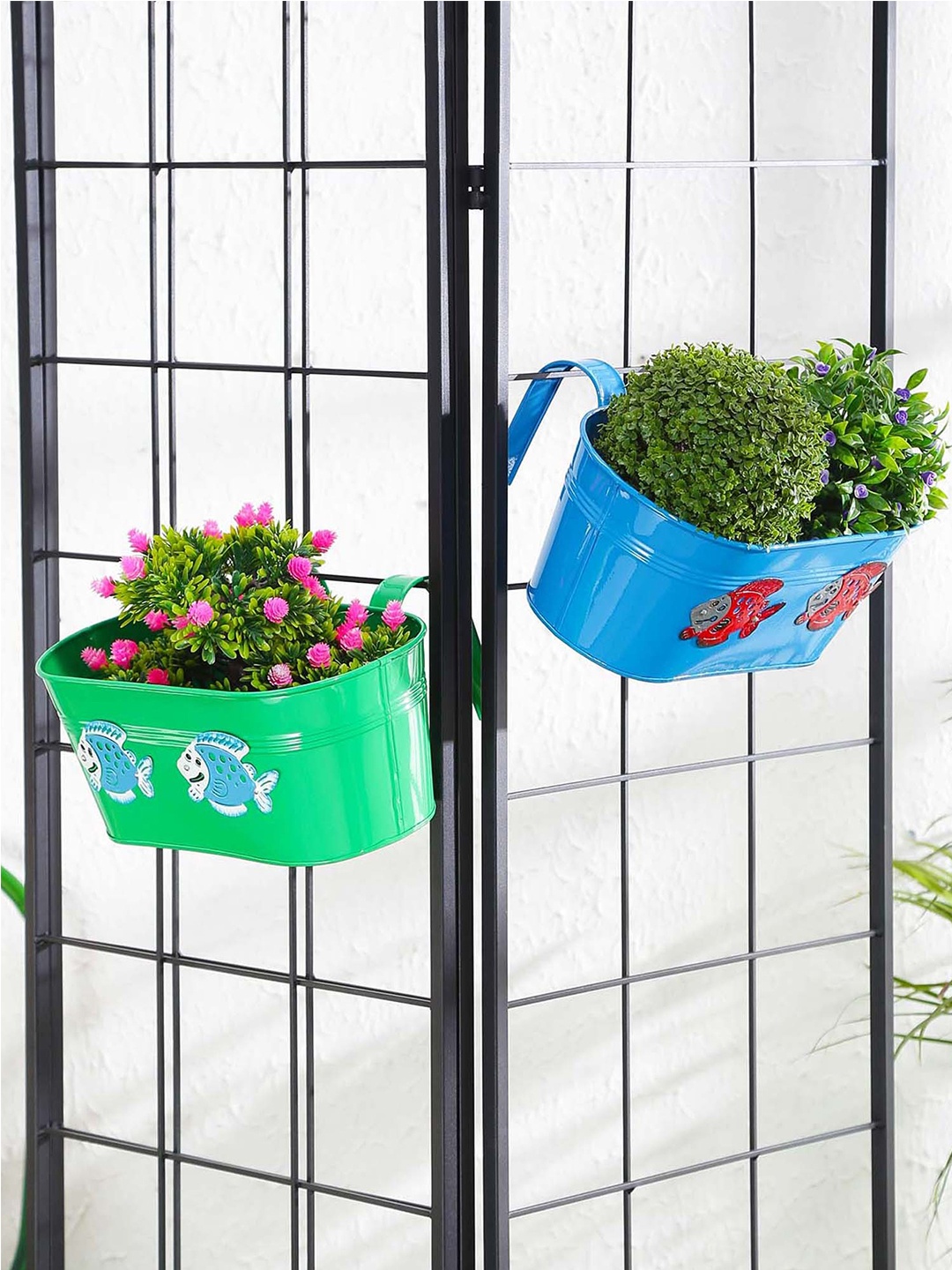 

green girgit Set Of 2 Planters, Blue