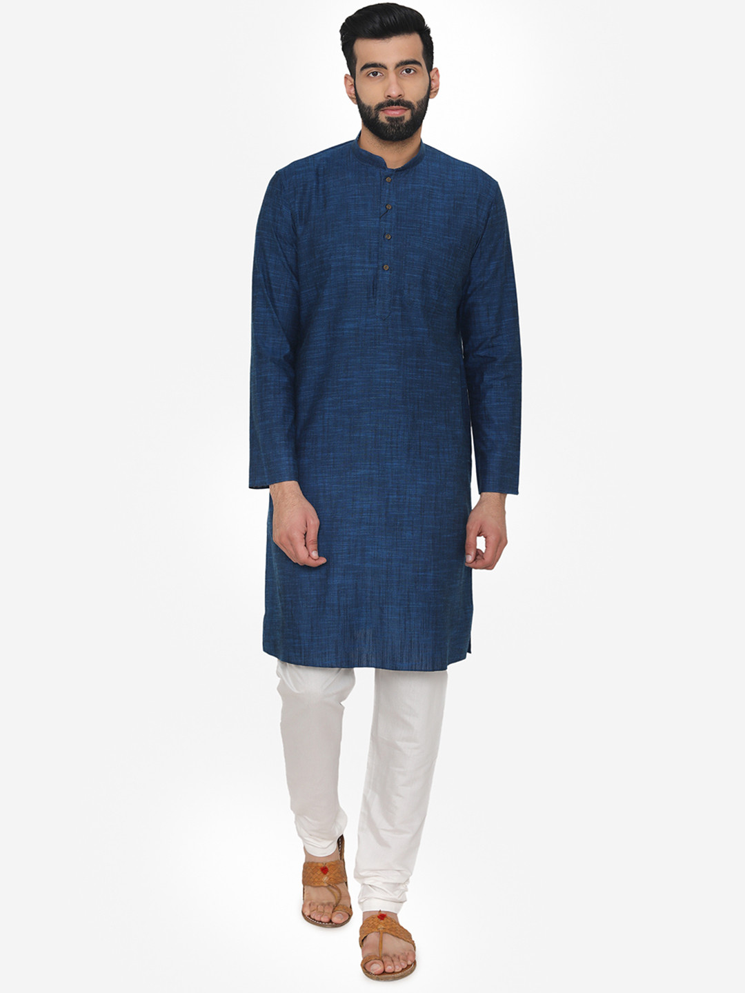

Manyavar Men Blue Woven Design Straight Kurta