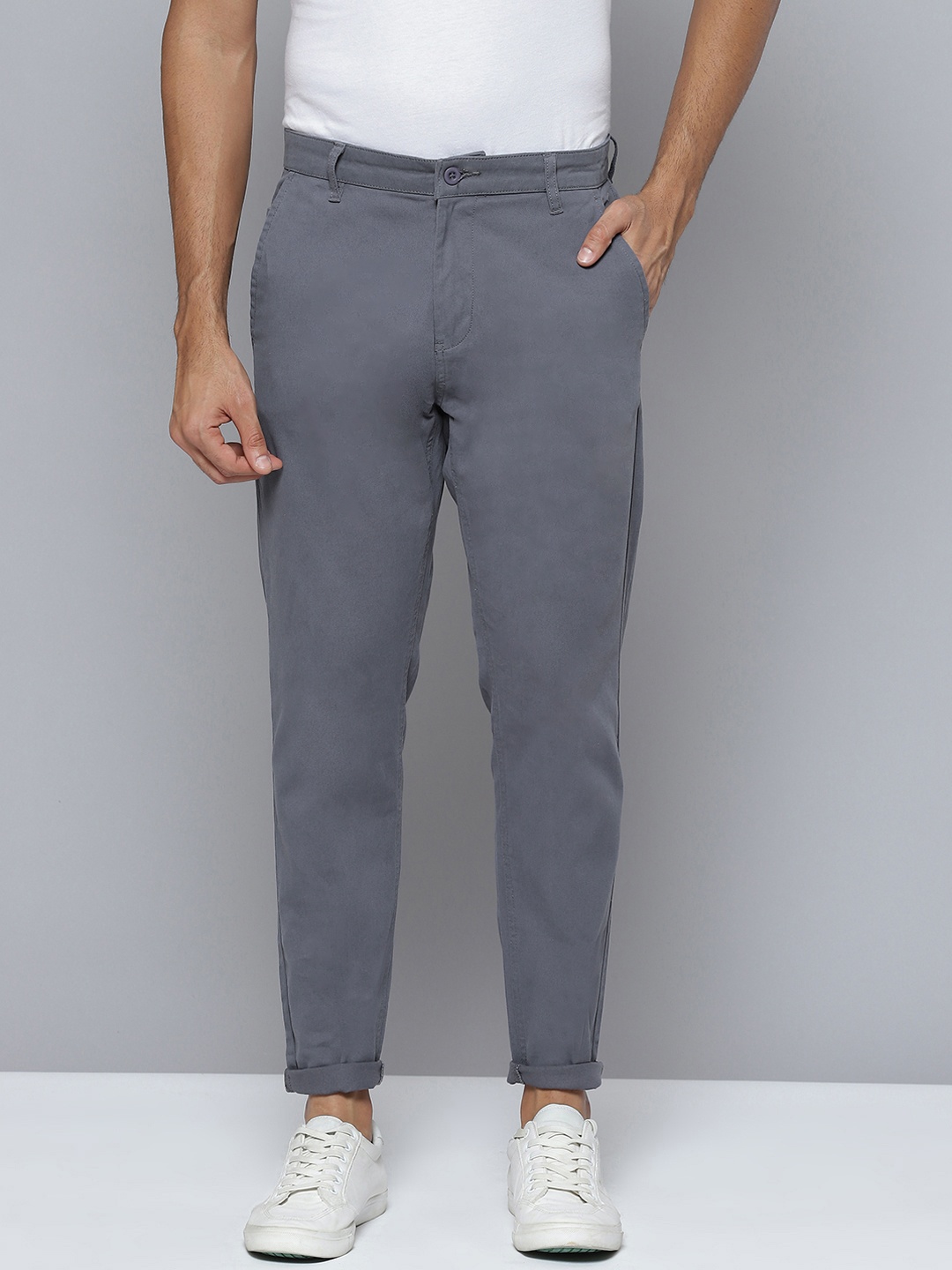 

HIGHLANDER Men Powder Blue Chinos Crop Fit Trousers