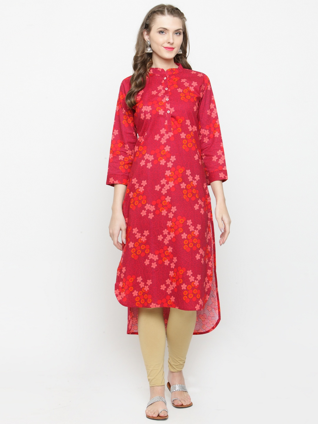 

Moedbuille Women Red Printed Straight Kurta