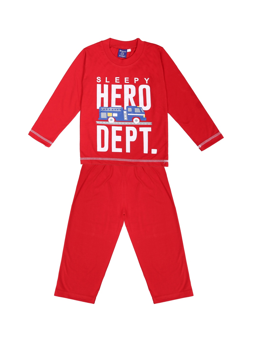 

SWEET ANGEL Unisex Red Printed Night suit