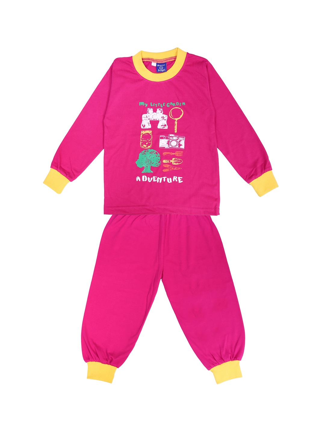 

SWEET ANGEL Kids Pink Printed Night suit