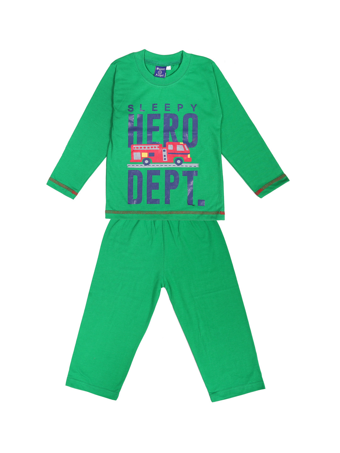 

SWEET ANGEL Kids Green Printed Night Suit 300667-18