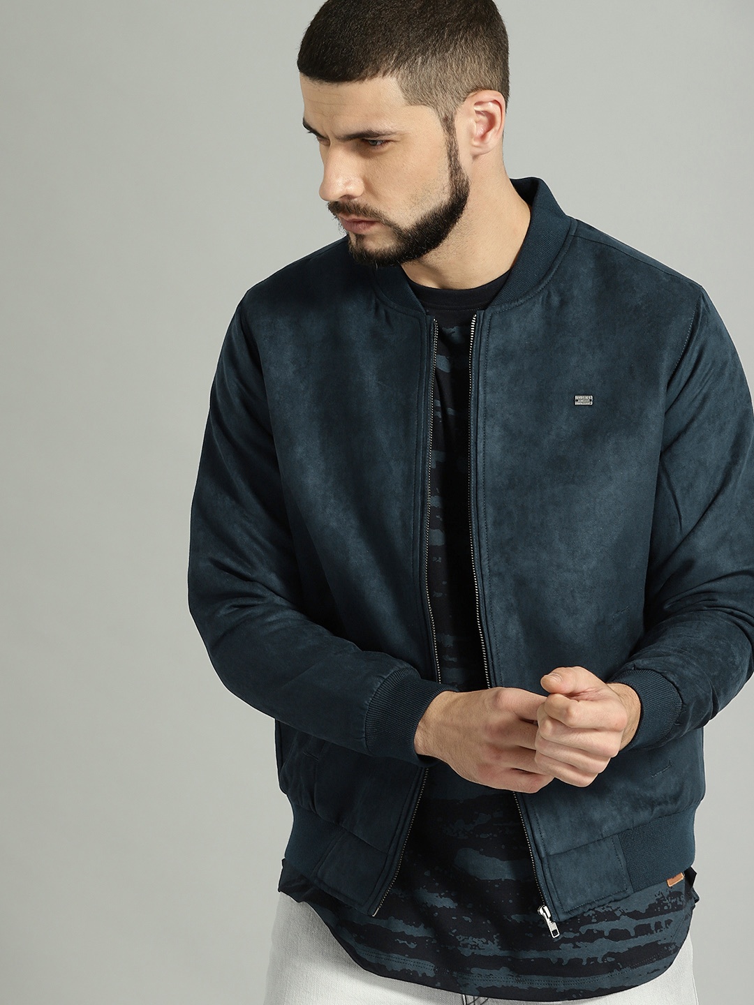 

Roadster Men Navy Solid Bomber, Navy blue