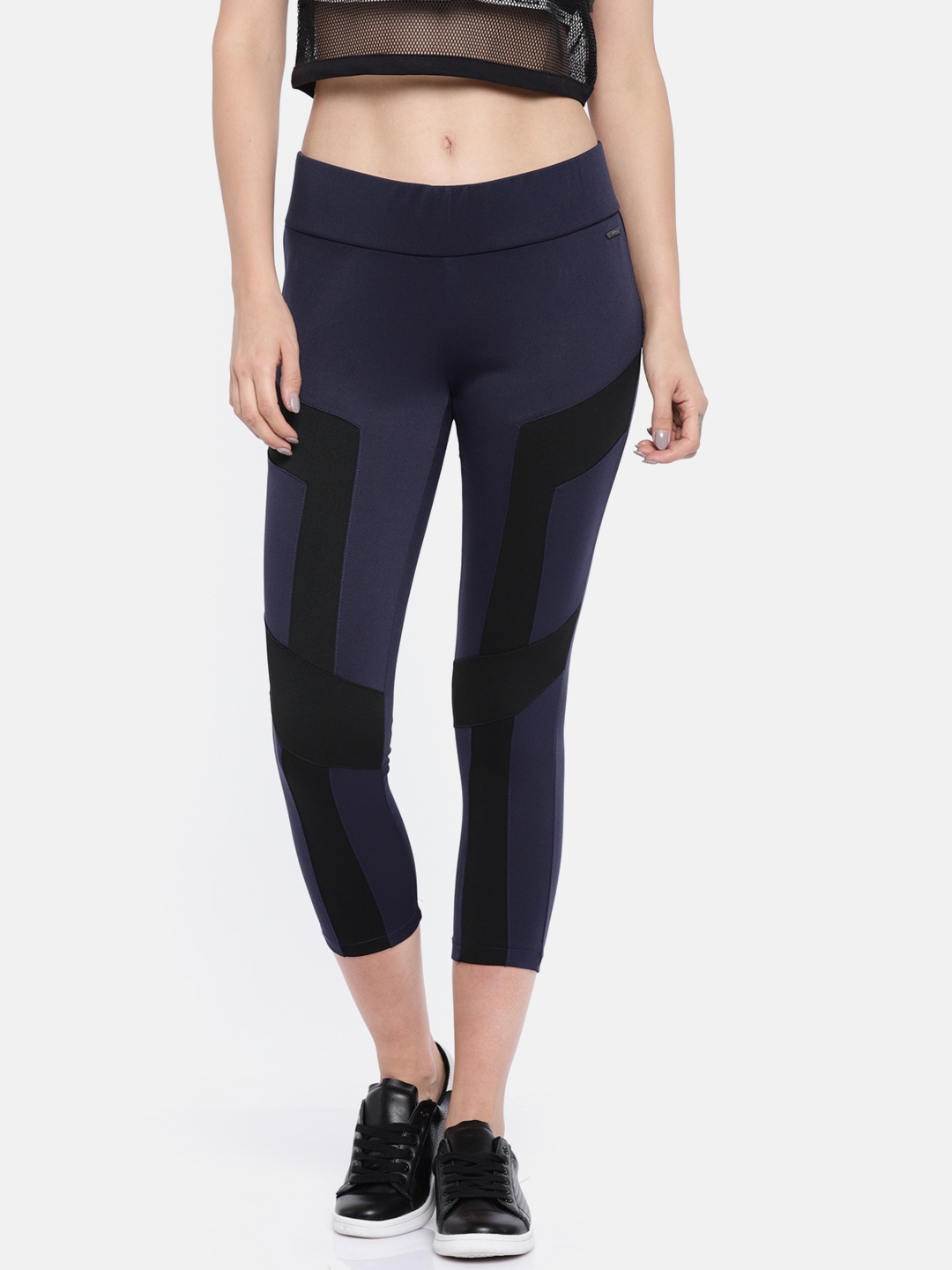 

Ed Hardy Women Navy Blue & Black Colourblocked Regular Fit Capris