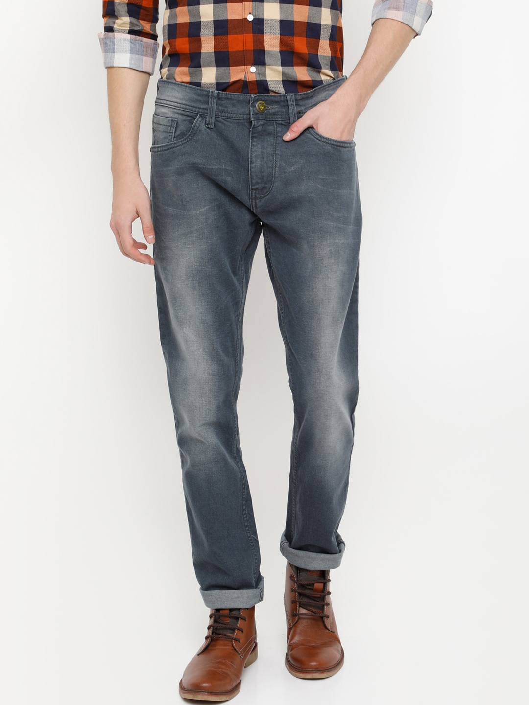 

FOCOSO Men Grey Slim Fit Mid-Rise Clean Look Stretchable Jeans