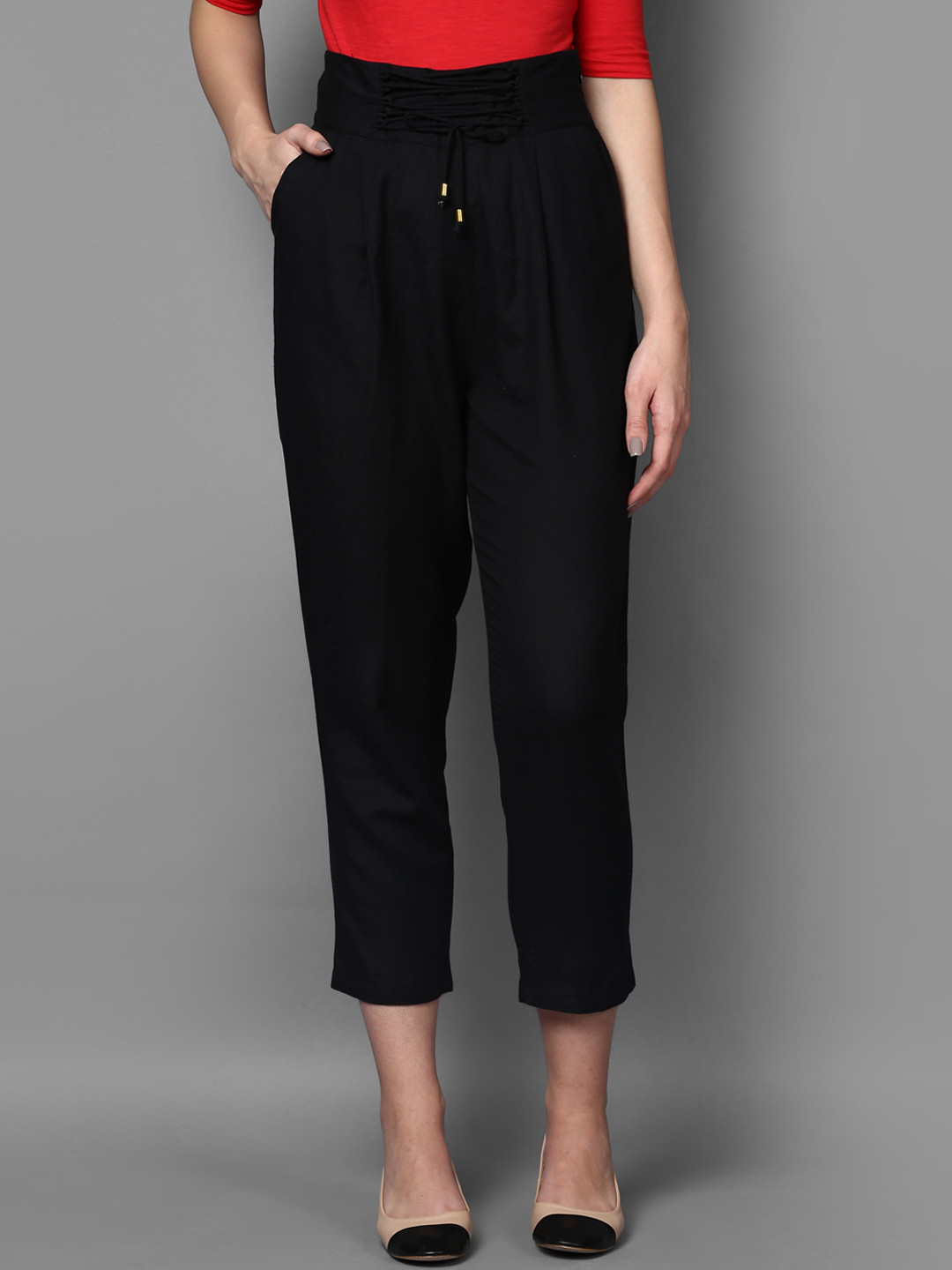 

STREET 9 Women Black Relaxed Slim Fit Solid Cigarette Trousers